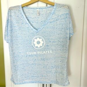 Club Pilates Short Sleeve V-neck T-shirt, Royal/Light Blue/White, Women’s Medium